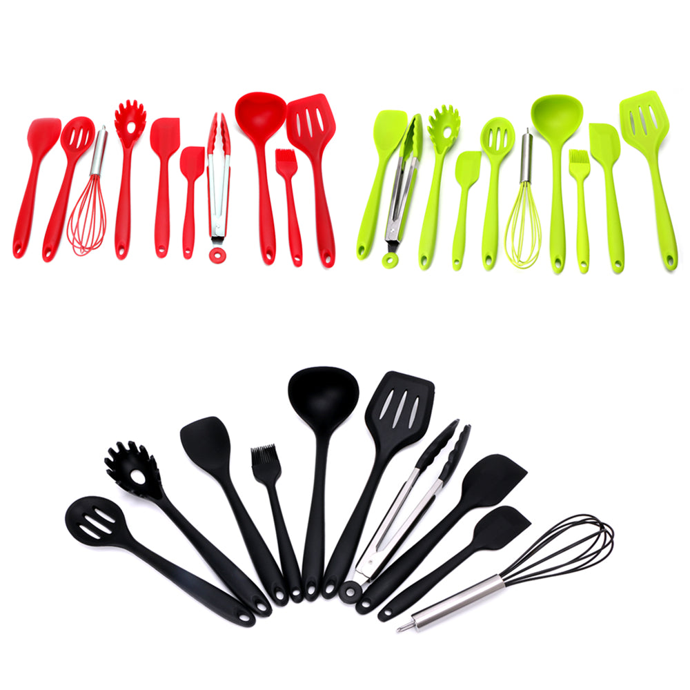 10Pcs Red/Green/Black Heat Resitant Non-stick Silicone Kitchen Utensils