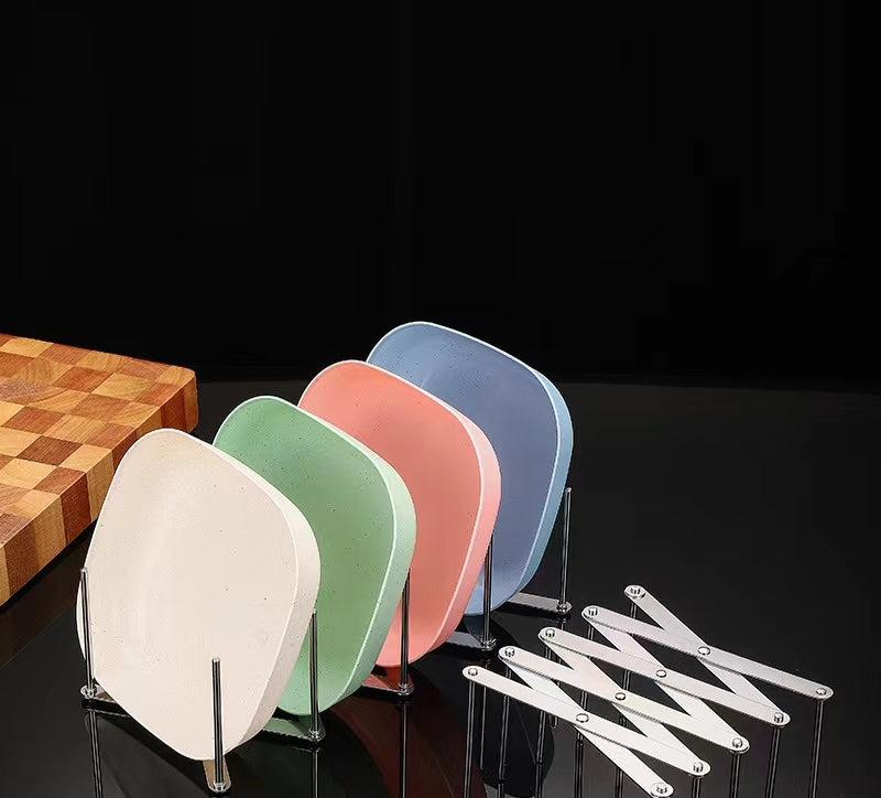 Multi-Functional Organizer for Dishes and Lids / Retractable Plate Drying Rack Holder (2 PC)