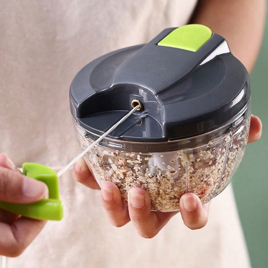 1pc Manual Food Processor Vegetable Chopper, Manual Food Chopper, Hand Pull String Vegetable Chopper, Portable Hand Pull String Garlic Mincer Onion Cutter For Veggies, Ginger, Fruits, Nuts, Herbs, Etc., Grey