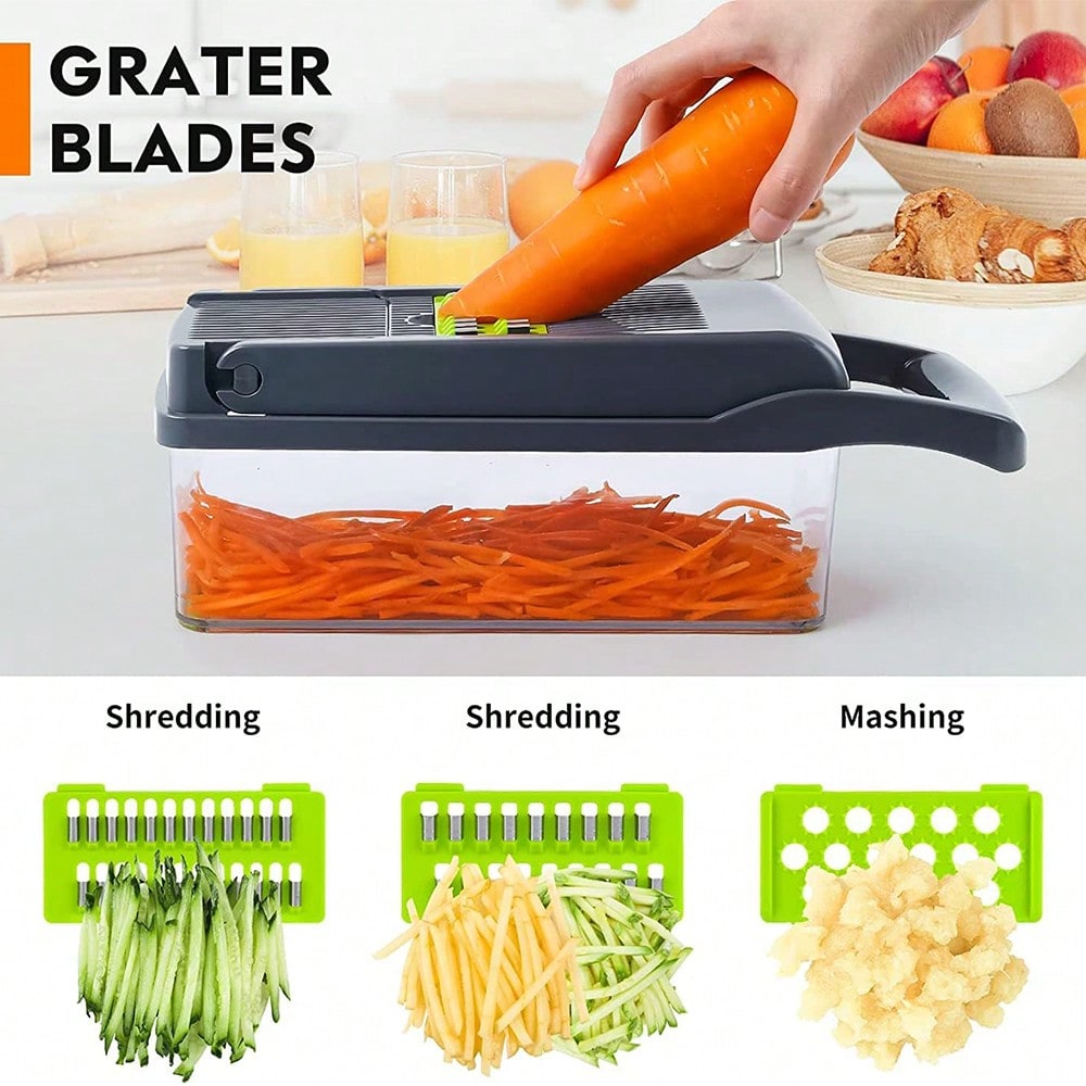 16-Piece Multi-Function Kitchen Set: Vegetable & Fruit Chopper, Manual Food Grater, Onion & Potato Shredder | Space-Saving Design, Dishwasher, Easy Prep For Meals | Kitchen + Travel Accessories, Cocina Decor