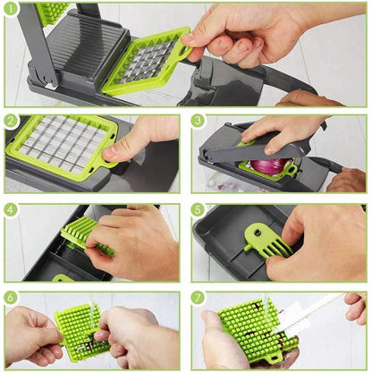 16-Piece Multi-Function Kitchen Set: Vegetable & Fruit Chopper, Manual Food Grater, Onion & Potato Shredder | Space-Saving Design, Dishwasher, Easy Prep For Meals | Kitchen + Travel Accessories, Cocina Decor