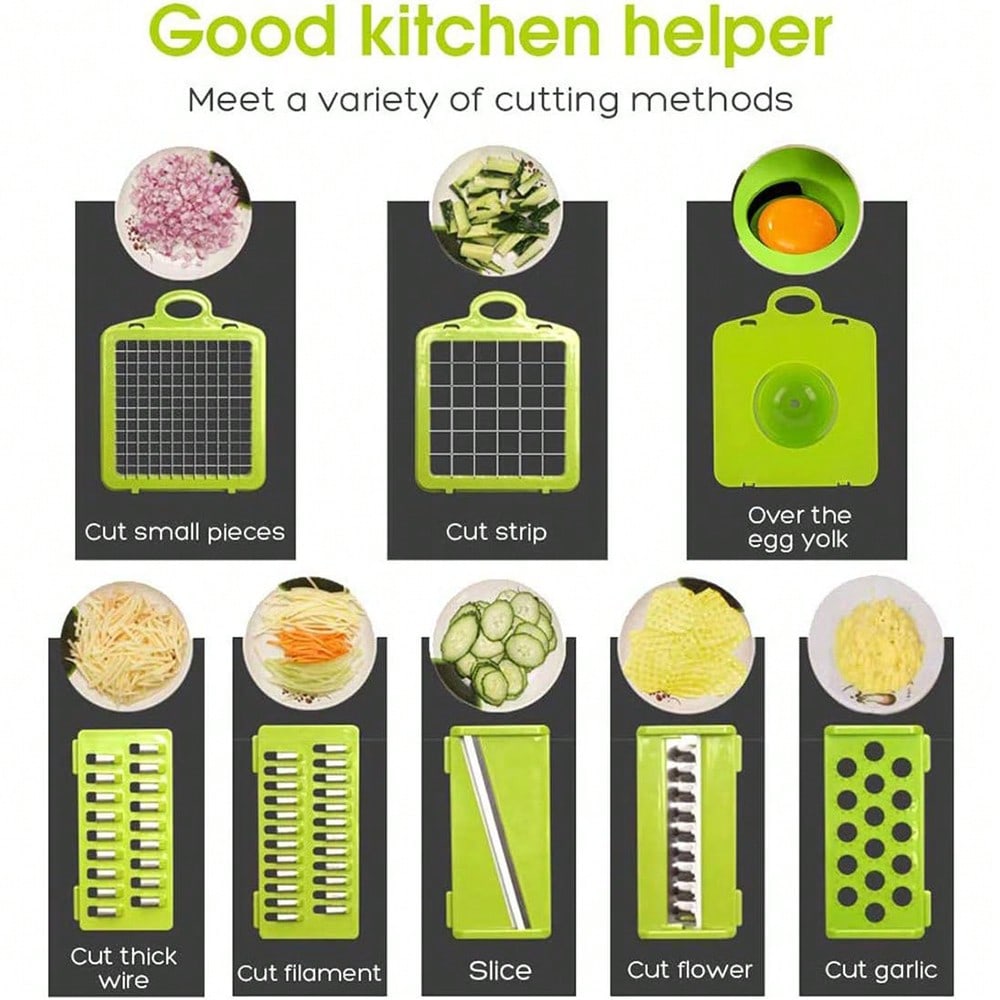 16-Piece Multi-Function Kitchen Set: Vegetable & Fruit Chopper, Manual Food Grater, Onion & Potato Shredder | Space-Saving Design, Dishwasher, Easy Prep For Meals | Kitchen + Travel Accessories, Cocina Decor