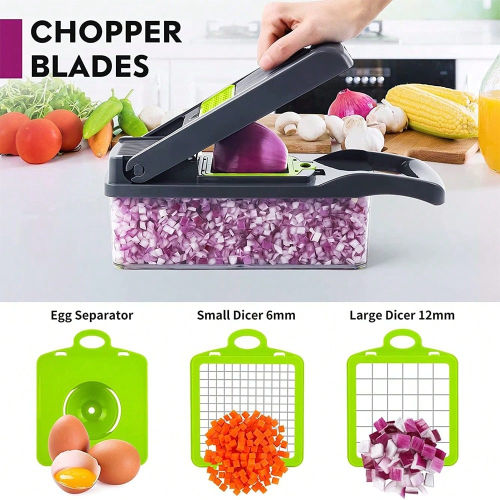 16-Piece Multi-Function Kitchen Set: Vegetable & Fruit Chopper, Manual Food Grater, Onion & Potato Shredder | Space-Saving Design, Dishwasher, Easy Prep For Meals | Kitchen + Travel Accessories, Cocina Decor