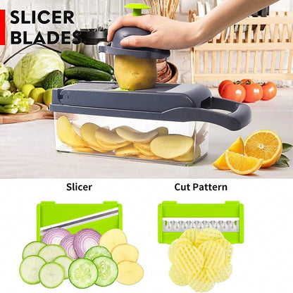 16-Piece Multi-Function Kitchen Set: Vegetable & Fruit Chopper, Manual Food Grater, Onion & Potato Shredder | Space-Saving Design, Dishwasher, Easy Prep For Meals | Kitchen + Travel Accessories, Cocina Decor