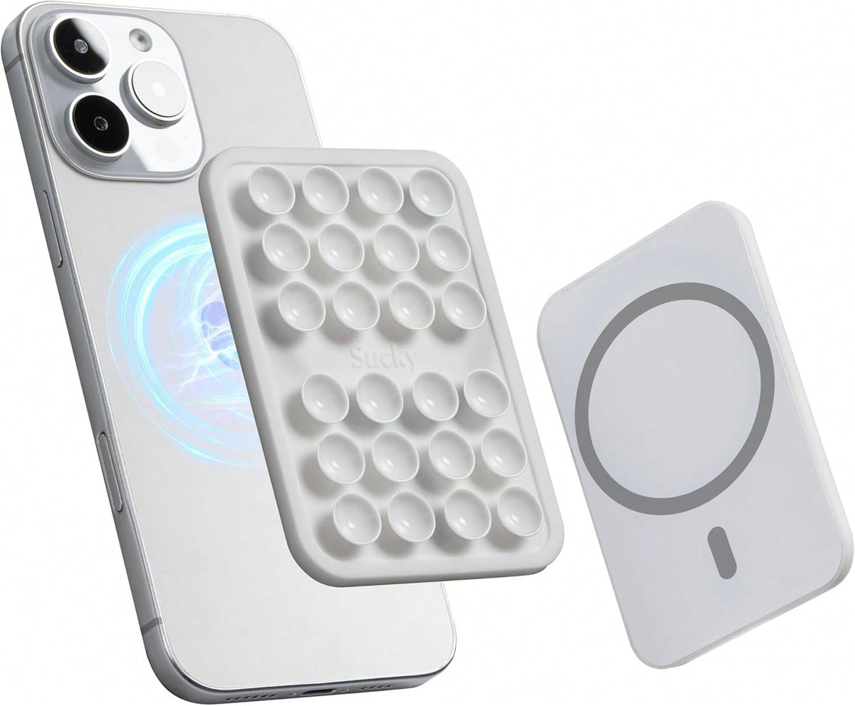Silicone Suction Phone Case Adhesive Mount - Anti-Slip Holder, Hands-Free Fidget Toy, Phone Accessory For And Android (Crystal White, Magnetic),10964263