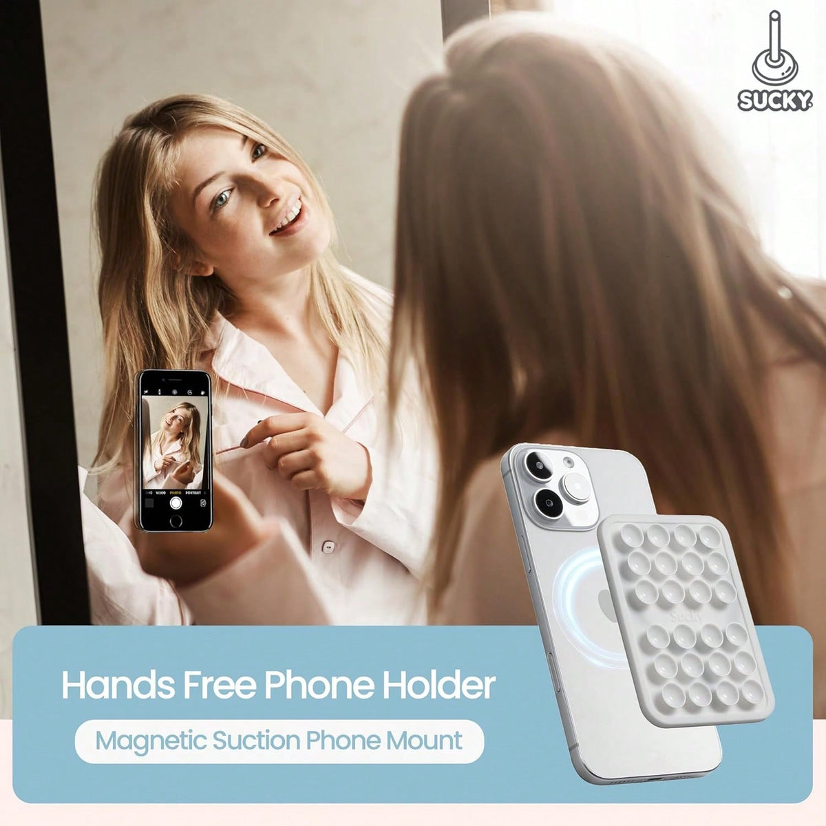 Silicone Suction Phone Case Adhesive Mount - Anti-Slip Holder, Hands-Free Fidget Toy, Phone Accessory For And Android (Crystal White, Magnetic),10964263