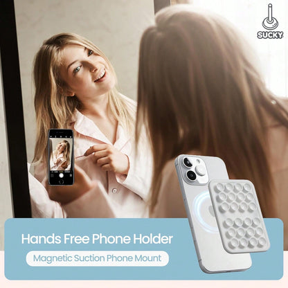 Silicone Suction Phone Case Adhesive Mount - Anti-Slip Holder, Hands-Free Fidget Toy, Phone Accessory For And Android (Crystal White, Magnetic),10964263