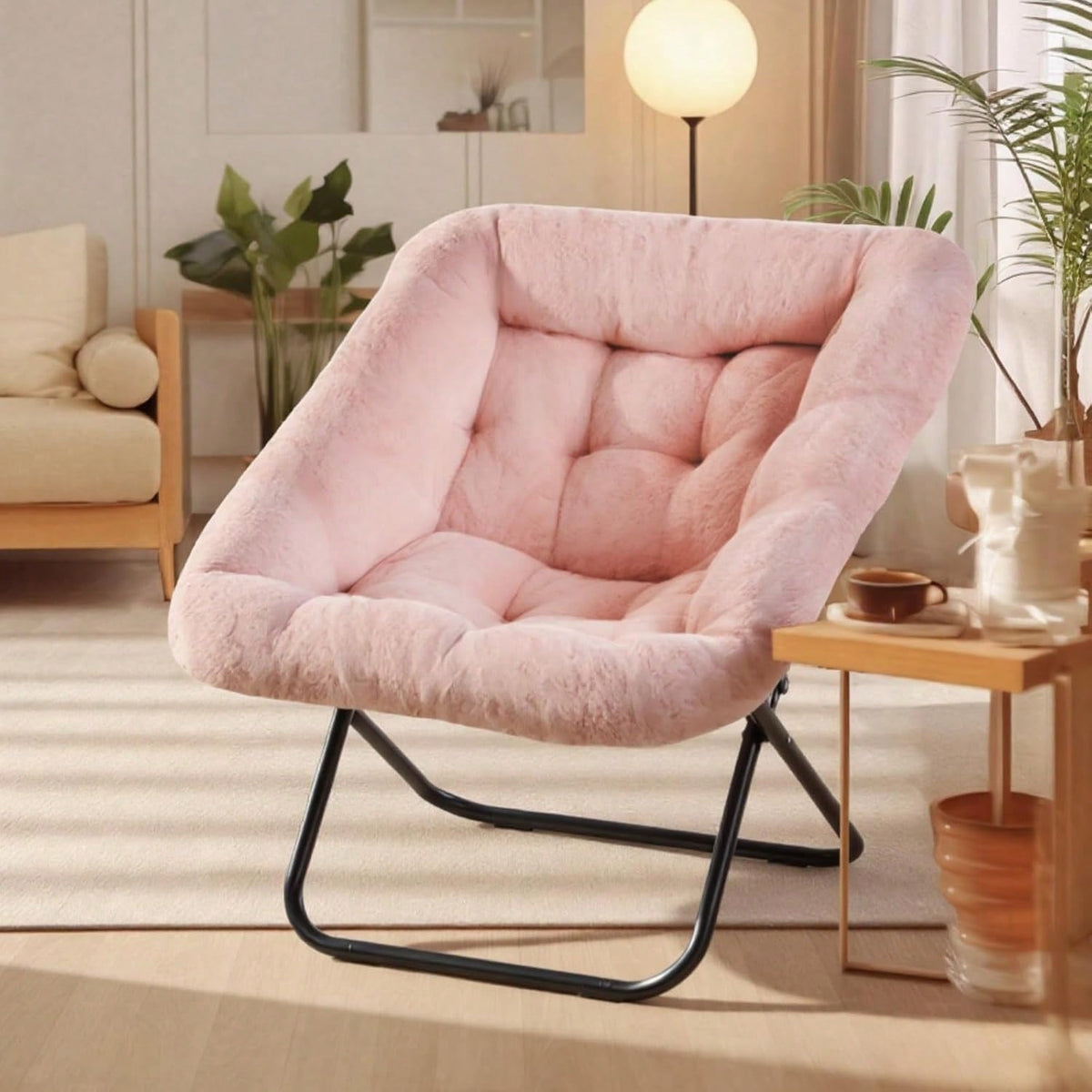 Sweetcrispy Comfy Chair For Adults, Soft Faux Fur Folding Lounge For Bedroom Living Room Dorm Rooms Flexible Reading Chair For Teens, Large Size Foldable,Square-White