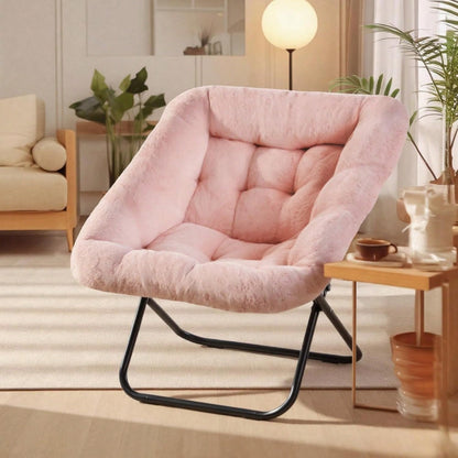 Sweetcrispy Comfy Chair For Adults, Soft Faux Fur Folding Lounge For Bedroom Living Room Dorm Rooms Flexible Reading Chair For Teens, Large Size Foldable,Square-White