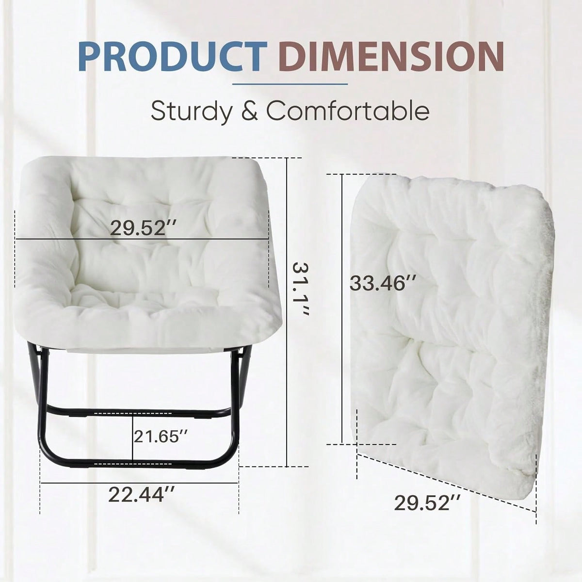 Sweetcrispy Comfy Chair For Adults, Soft Faux Fur Folding Lounge For Bedroom Living Room Dorm Rooms Flexible Reading Chair For Teens, Large Size Foldable,Square-White