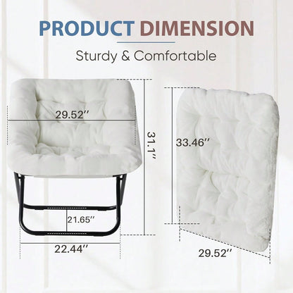 Sweetcrispy Comfy Chair For Adults, Soft Faux Fur Folding Lounge For Bedroom Living Room Dorm Rooms Flexible Reading Chair For Teens, Large Size Foldable,Square-White