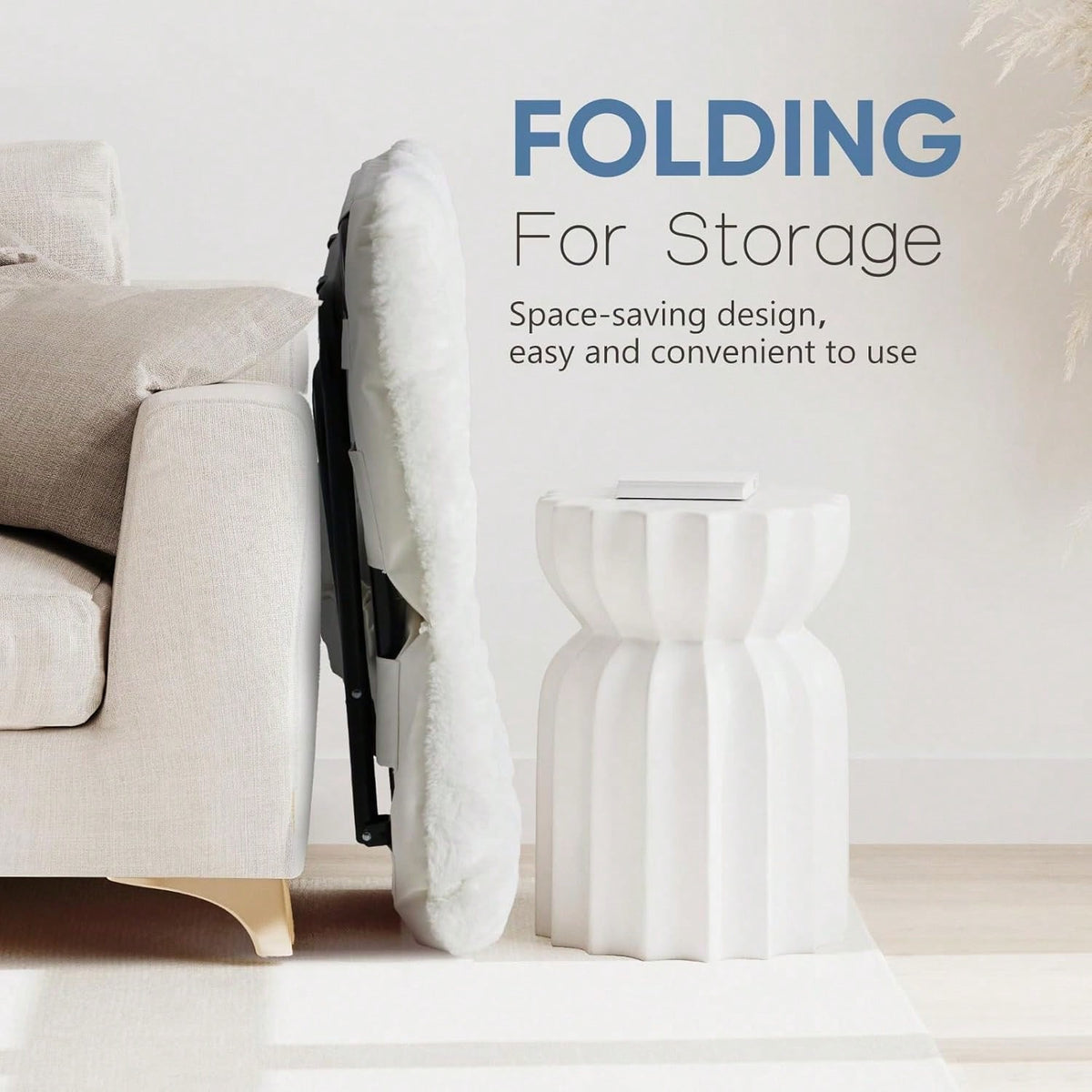 Sweetcrispy Comfy Chair For Adults, Soft Faux Fur Folding Lounge For Bedroom Living Room Dorm Rooms Flexible Reading Chair For Teens, Large Size Foldable,Square-White