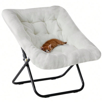 Sweetcrispy Comfy Chair For Adults, Soft Faux Fur Folding Lounge For Bedroom Living Room Dorm Rooms Flexible Reading Chair For Teens, Large Size Foldable,Square-White