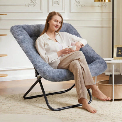Sweetcrispy Comfy Chair For Adults, Soft Faux Fur Folding Lounge For Bedroom Living Room Dorm Rooms Flexible Reading Chair For Teens, Large Size Foldable,Square-White