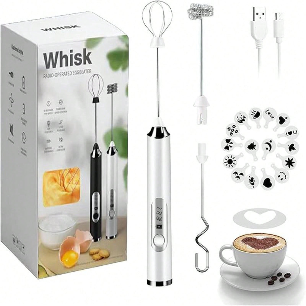 Cordless Electric Hand Mixer| 3-Speed Rechargeable Whisk With 2 Detachable Heads, Compact Baking Tool For Thin Batter / Eggs / Cookies| Ideal For Tiny Kitchen / RV / Camping (Macaron Purple & White)
