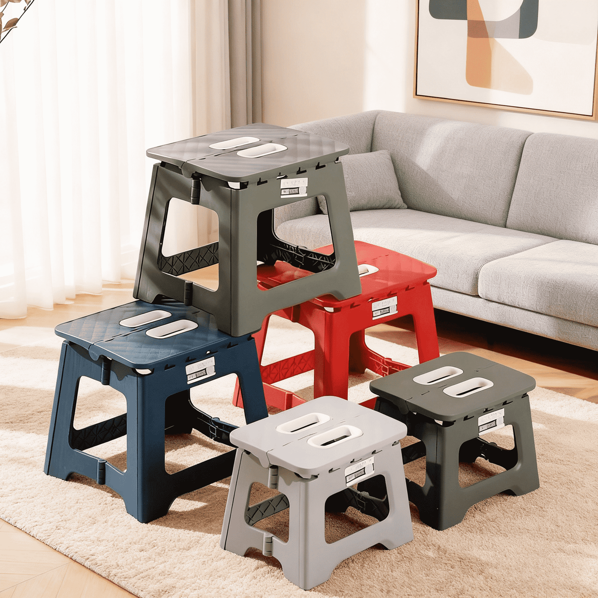 1PC Portable Multifunctional Folding Stool, Height 8.7-10 Inches, High Load-Bearing Folding Steps, Classic Style Outdoor Folding Stool, Portable Handheld Plastic Folding Stool - Compact, No Assembly Required, Multi-Functional Square Stool For Indoor And O