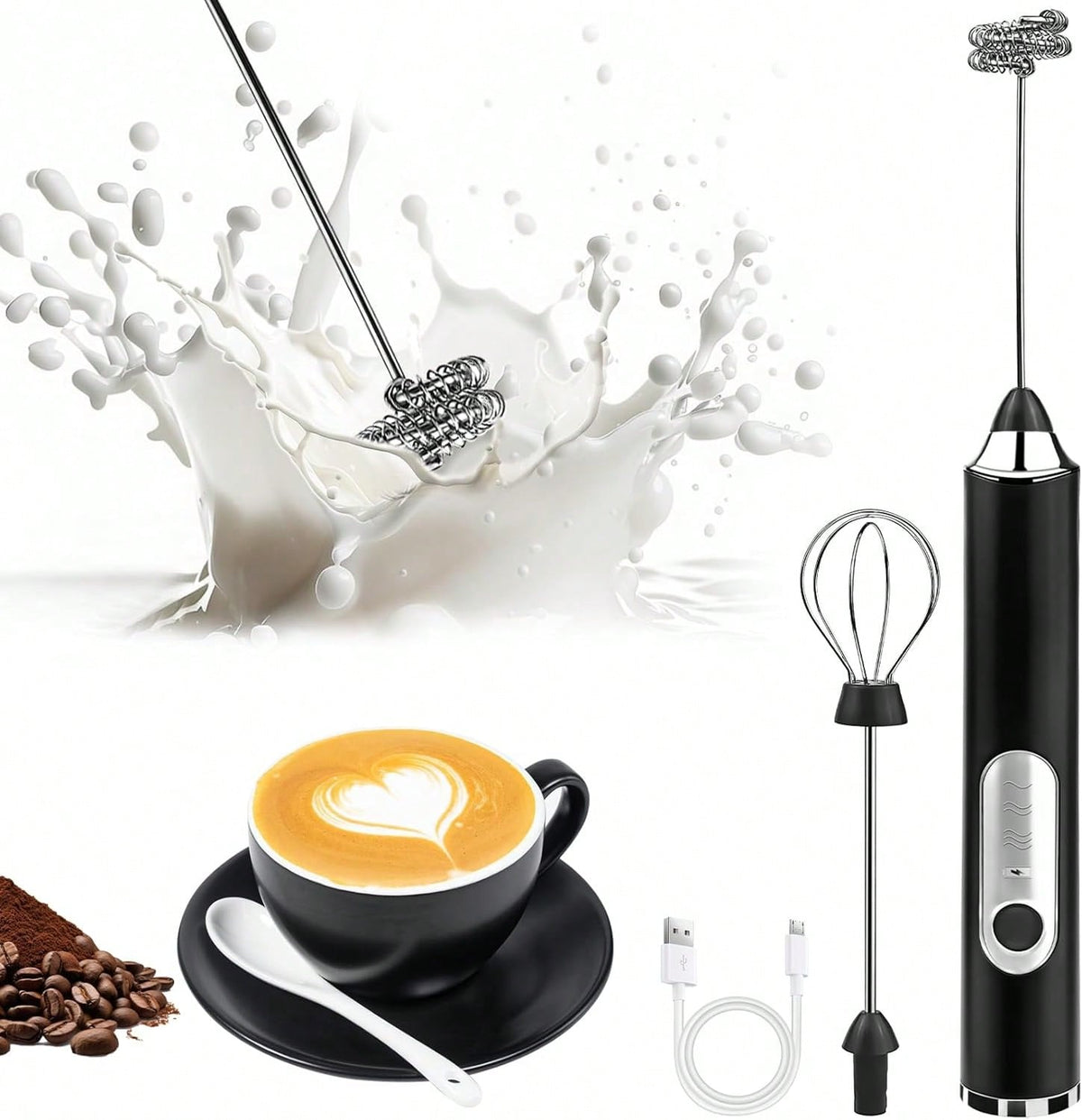 Cordless Electric Hand Mixer| 3-Speed Rechargeable Whisk With 2 Detachable Heads, Compact Baking Tool For Thin Batter / Eggs / Cookies| Ideal For Tiny Kitchen / RV / Camping (Macaron Purple & White)