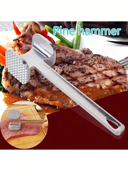 1pc Stainless Steel Meat Tenderizer, Double-Sided Meat Hammer, Steak Pounder, Kitchen Tool, Meat Mallet, Suitable For Picnic, Travel, Camping, BBQ - Metal Material