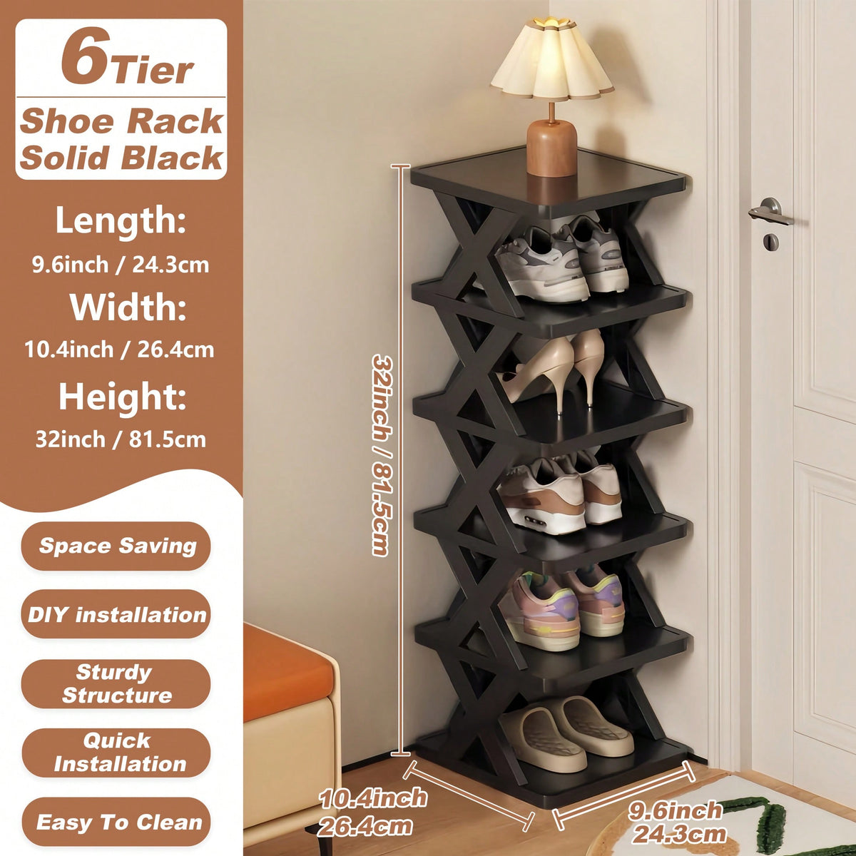 9/6 Tier Vertical Shoe Stand Space Saving Narrow Shoe Rack, Small Shoe Shelf, DIY Free Standing Shoes Storage Organizer For Entryway, Closet, Hallway, Easy Assembly And Stable In Structure, Black & White, Plastic Material, Consumables