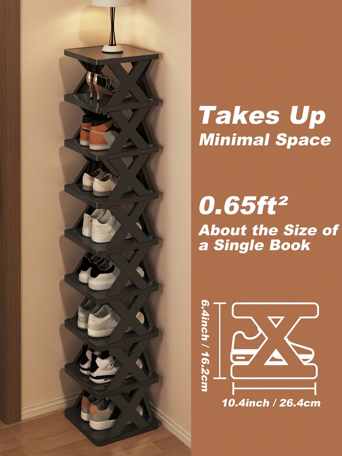 9/6 Tier Vertical Shoe Stand Space Saving Narrow Shoe Rack, Small Shoe Shelf, DIY Free Standing Shoes Storage Organizer For Entryway, Closet, Hallway, Easy Assembly And Stable In Structure, Black & White, Plastic Material, Consumables
