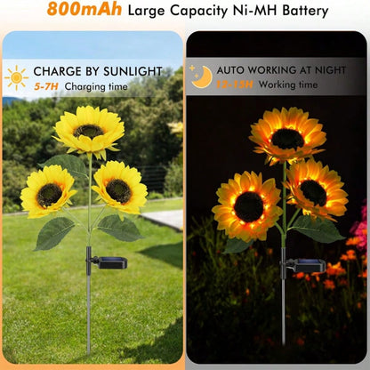 6‑Pcs Solar Sunflower Outdoor Lights, Realistic‑Looking Artificial Sunflower LED Path Lights, Warm White, Auto On/Off, No Plug Required, IP65 Waterproof, Durable ABS Solar‑Powered Garden Decor For Yard, Lawn, Patio, Pathway, Holiday Decorations