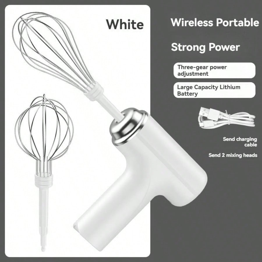 Cordless Electric Hand Mixer| 3-Speed Rechargeable Whisk With 2 Detachable Heads, Compact Baking Tool For Thin Batter / Eggs / Cookies| Ideal For Tiny Kitchen / RV / Camping (Macaron Purple & White)