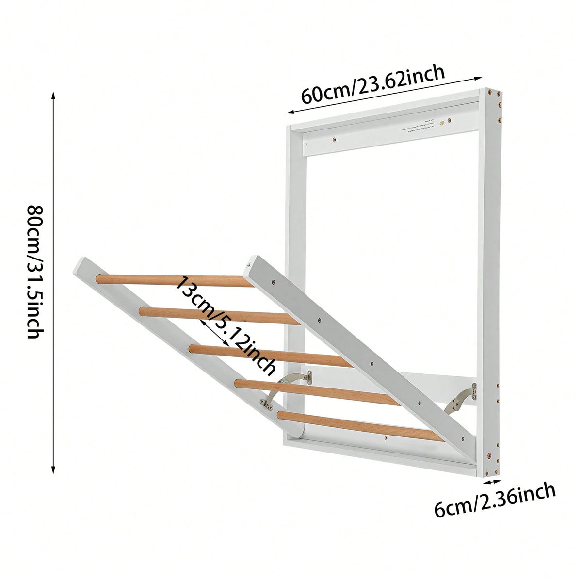 (23.62*2.36*31.5in) 5 Hanging Rods Clothes Drying Rack, White Wall Mounted Clothes Drying Rack, Folding Clothes Drying Rack For Laundry