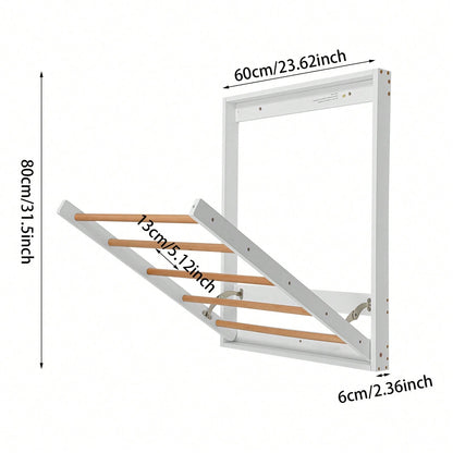 (23.62*2.36*31.5in) 5 Hanging Rods Clothes Drying Rack, White Wall Mounted Clothes Drying Rack, Folding Clothes Drying Rack For Laundry