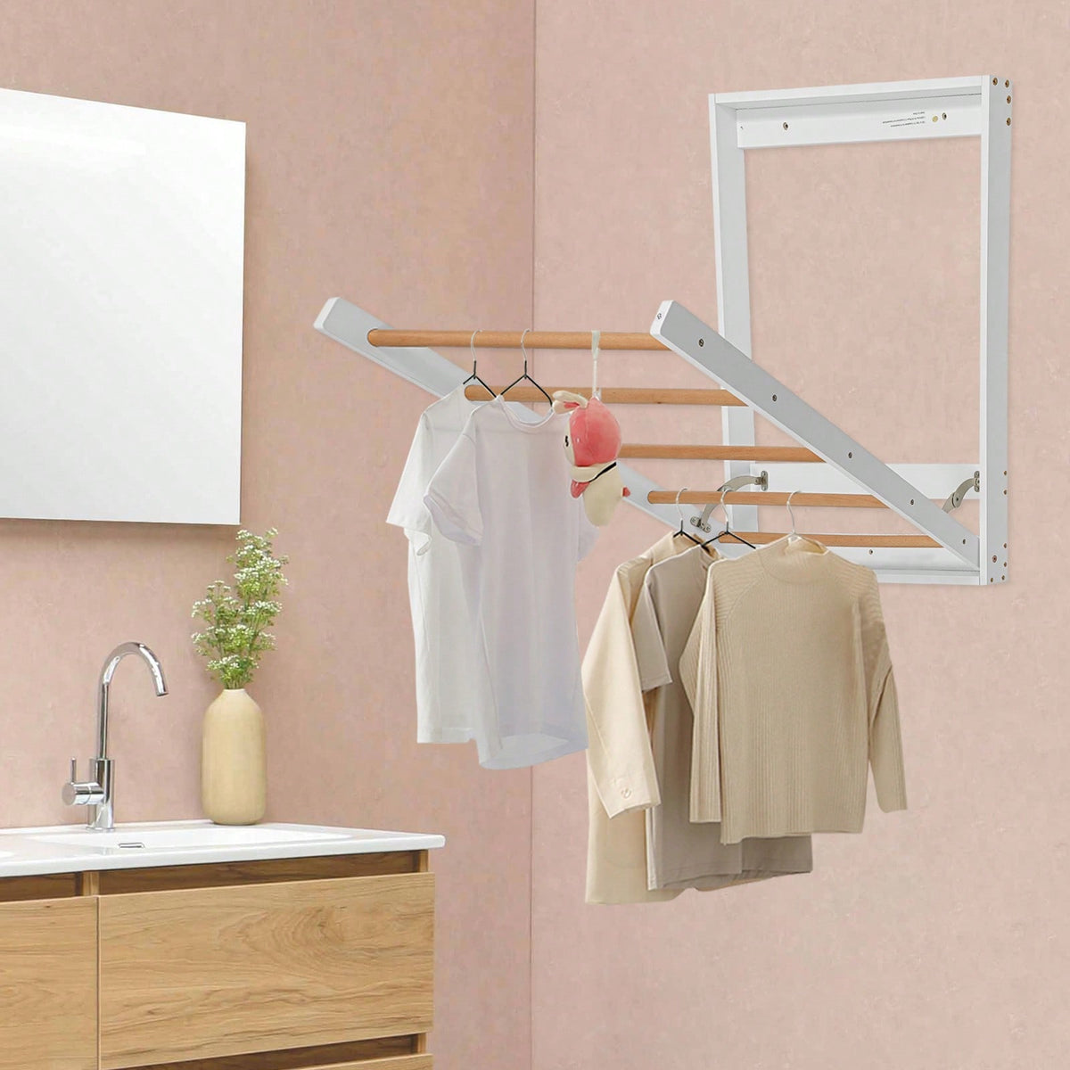 (23.62*2.36*31.5in) 5 Hanging Rods Clothes Drying Rack, White Wall Mounted Clothes Drying Rack, Folding Clothes Drying Rack For Laundry