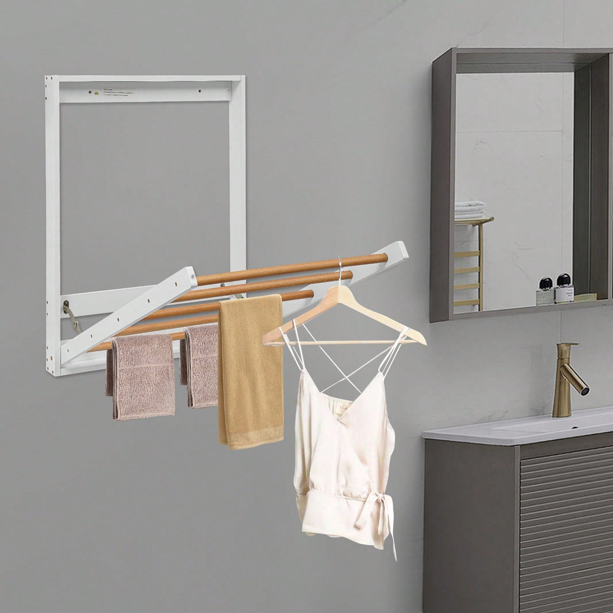 (23.62*2.36*31.5in) 5 Hanging Rods Clothes Drying Rack, White Wall Mounted Clothes Drying Rack, Folding Clothes Drying Rack For Laundry