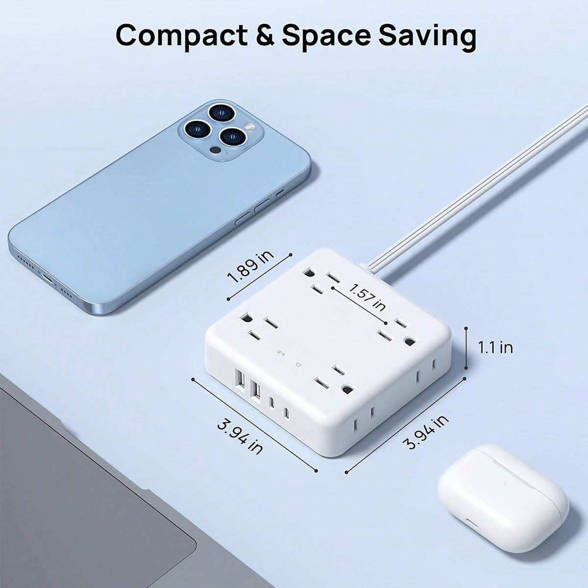 DEPOW Surge Protector Power Strip With USB Ports, 5FT Flat Plug Extension Cord With 8 Outlets & 4 USB Ports (1 USB C), 1440J, Wall Mount For Home Office Dorm Room Essentials, White