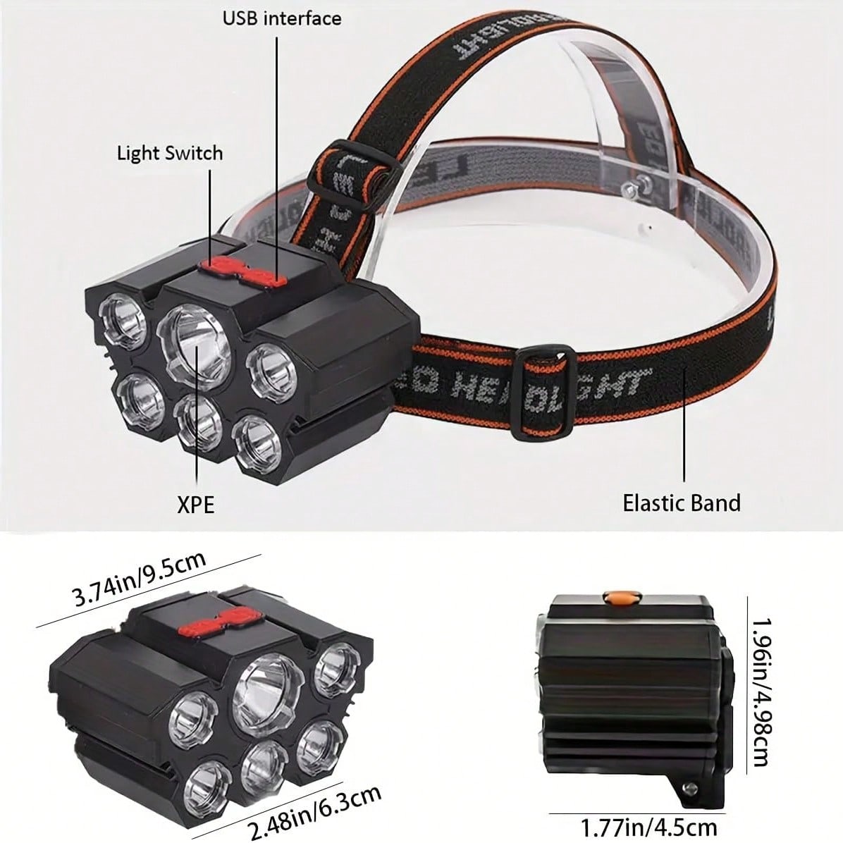 2-Pack Multifunctional 5-LED Headlamp, Head-Mounted Flashlight, Outdoor USB-Rechargeable Fishing Headlamp, Powerful Bald Head Light, 4-Mode Headlamp Flashlight For Outdoor Running, Hunting, Hiking, And Camping