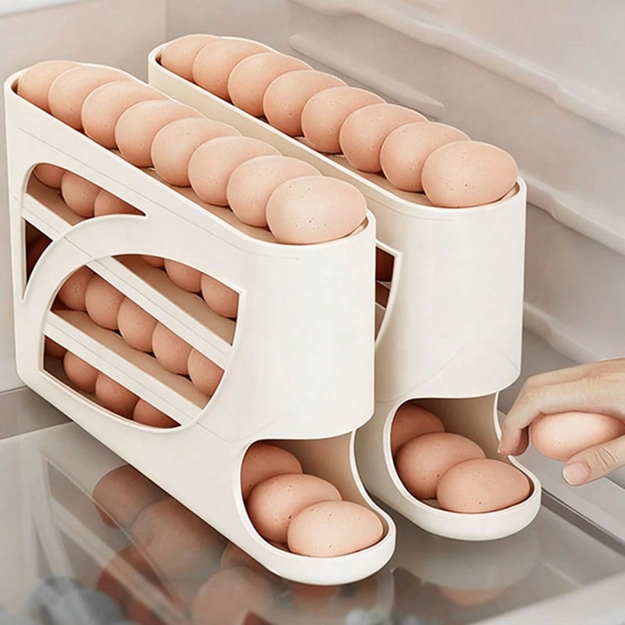 1pc Rolling Egg Rack - Space-Saving Side Door Design, Holds 30 Eggs, Smooth And Glossy End, Convenient Handle, Suitable For Kitchen And Refrigerator Storage | Modern Kitchen Additions | Durable Plastic Material