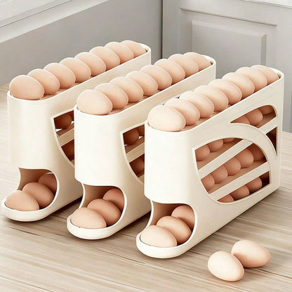1pc Rolling Egg Rack - Space-Saving Side Door Design, Holds 30 Eggs, Smooth And Glossy End, Convenient Handle, Suitable For Kitchen And Refrigerator Storage | Modern Kitchen Additions | Durable Plastic Material