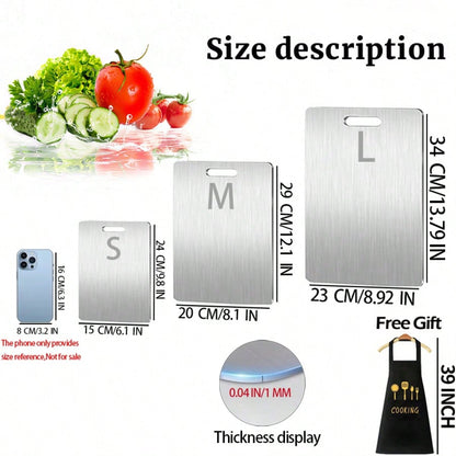 1 PCS (S/M/L) Or 3 PCS Stainless Steel Cutting Boards, 0.04 IN Thick, Slim Portable Cutting Board,Comes With Apron, Kitchen Cutting Board, Easy To Clean, Kitchen-Ready, Space-Saving, Rust-Resistant, Halloween And Christmas Gifts