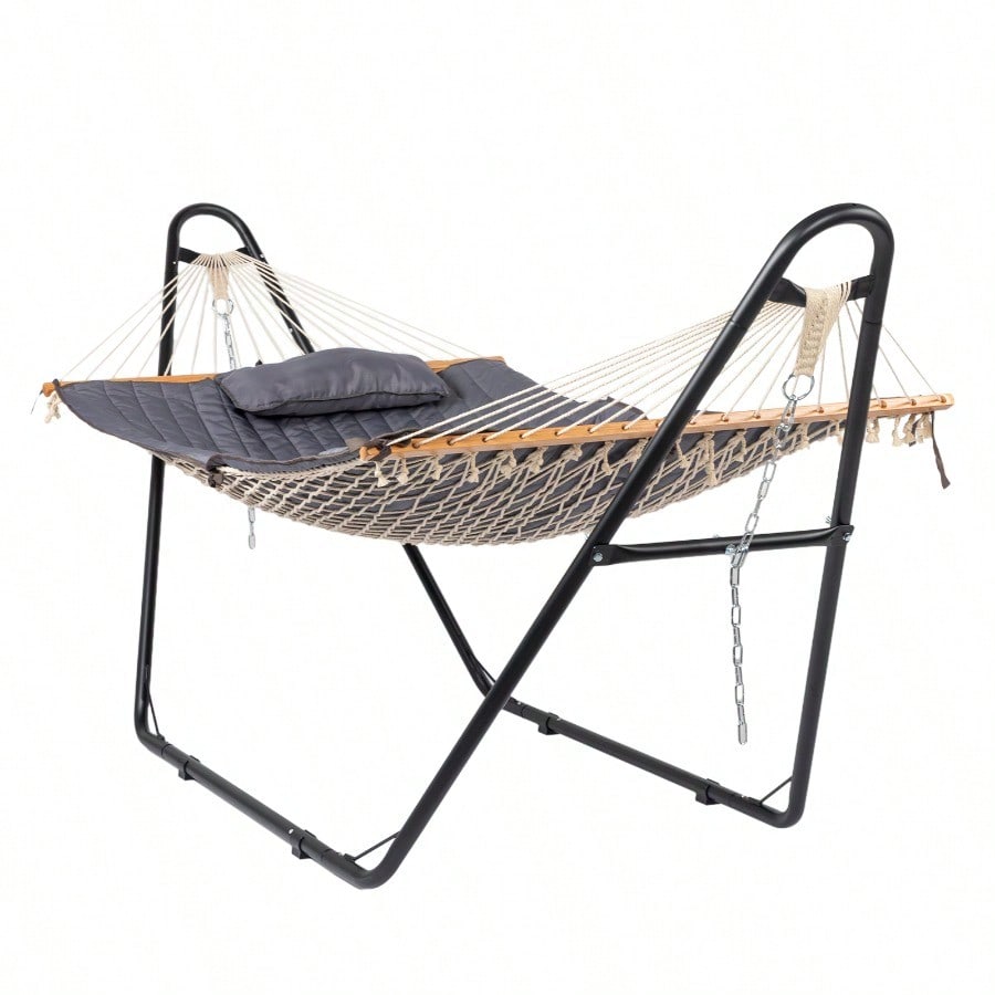 Hammock With Stand Double-Barrel Hammock With Hammock Bed Heavy Duty Adjustable Hammock Set For Outdoors Patio Yard Garden Gray