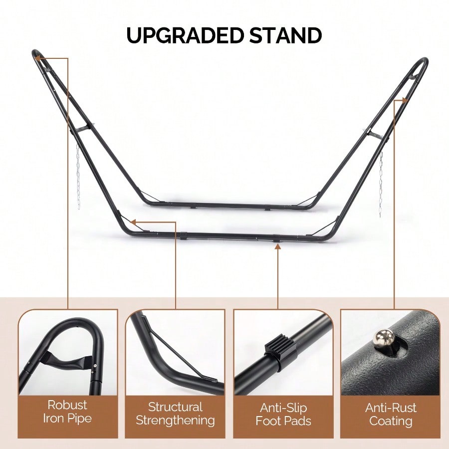 Hammock With Stand Double-Barrel Hammock With Hammock Bed Heavy Duty Adjustable Hammock Set For Outdoors Patio Yard Garden Gray