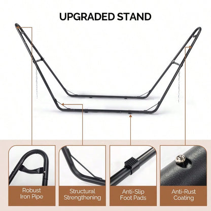Hammock With Stand Double-Barrel Hammock With Hammock Bed Heavy Duty Adjustable Hammock Set For Outdoors Patio Yard Garden Gray