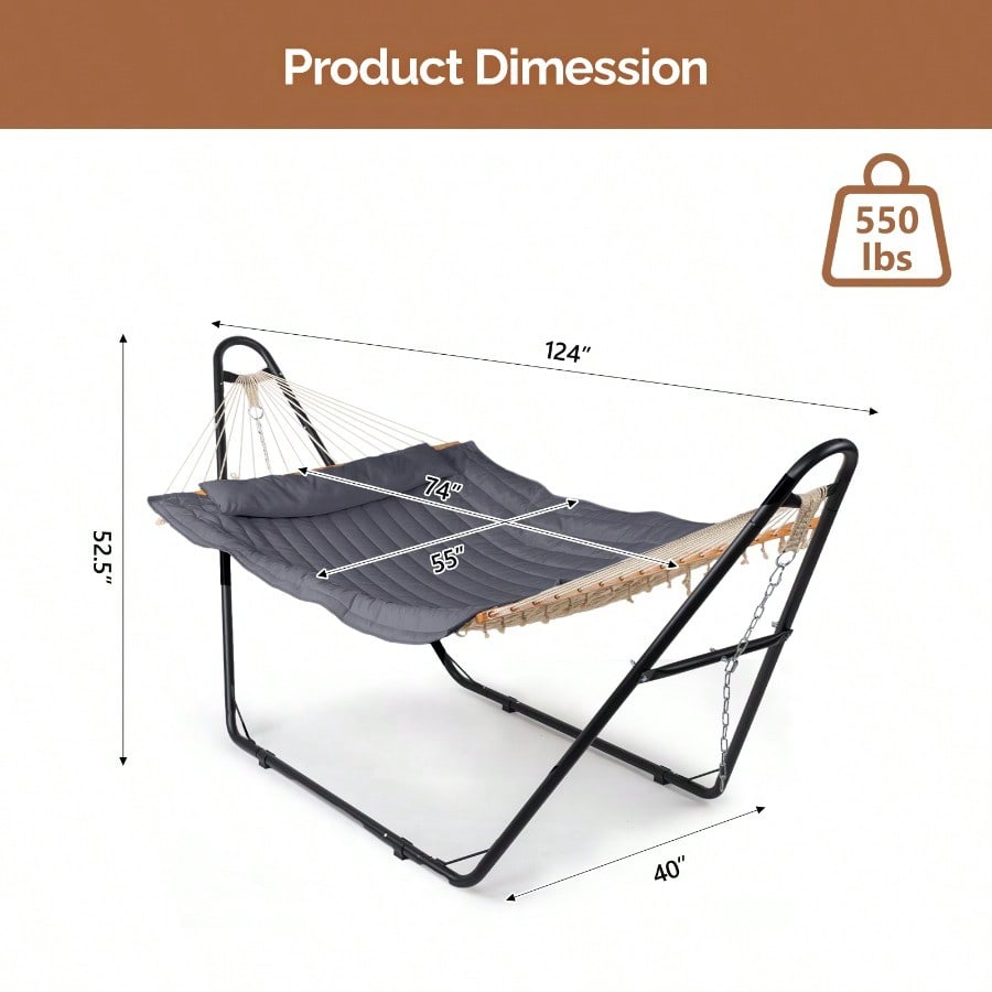 Hammock With Stand Double-Barrel Hammock With Hammock Bed Heavy Duty Adjustable Hammock Set For Outdoors Patio Yard Garden Gray