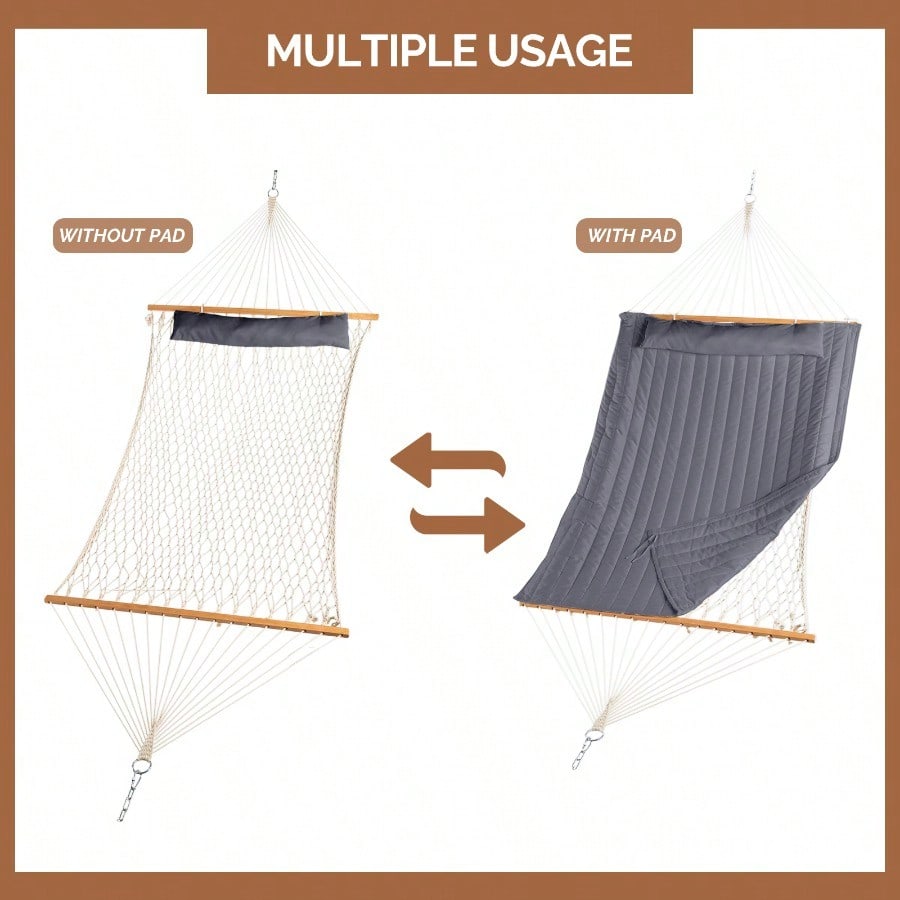 Hammock With Stand Double-Barrel Hammock With Hammock Bed Heavy Duty Adjustable Hammock Set For Outdoors Patio Yard Garden Gray