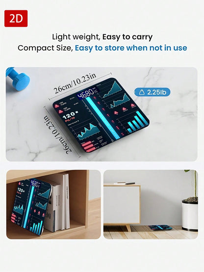 1pc, 2D Flat Smart Scale Steel Glass 5Mm UV Printed Design Precision Weight Temperature Detection Room Temp Display Unique Aesthetic Vibrant Stylish Home Bathroom Bedroom Living Room Gym