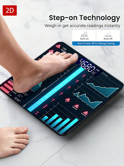 1pc, 2D Flat Smart Scale Steel Glass 5Mm UV Printed Design Precision Weight Temperature Detection Room Temp Display Unique Aesthetic Vibrant Stylish Home Bathroom Bedroom Living Room Gym