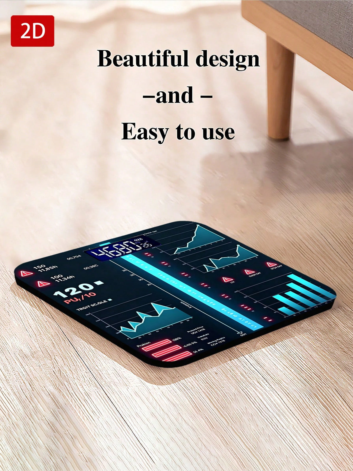 1pc, 2D Flat Smart Scale Steel Glass 5Mm UV Printed Design Precision Weight Temperature Detection Room Temp Display Unique Aesthetic Vibrant Stylish Home Bathroom Bedroom Living Room Gym