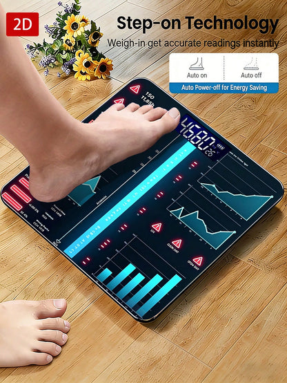 1pc, 2D Flat Smart Scale Steel Glass 5Mm UV Printed Design Precision Weight Temperature Detection Room Temp Display Unique Aesthetic Vibrant Stylish Home Bathroom Bedroom Living Room Gym