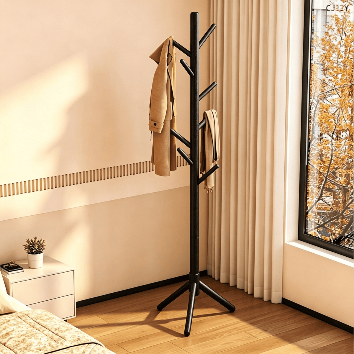 3-Color Freestanding Tree Coat Rack, Tripod Base Clothes Stand With Multi Hooks For Home Use