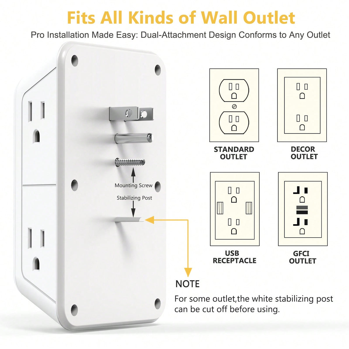 10 In 1 Wall Outlet Extender With Dimmable Night Light, Surge Protector Plug Expander 6 AC Outlets 2 USB-C 2 USB-A, Dusk To Dawn Sensor Outlet Adapter For Bedroom Hallway Bathroom