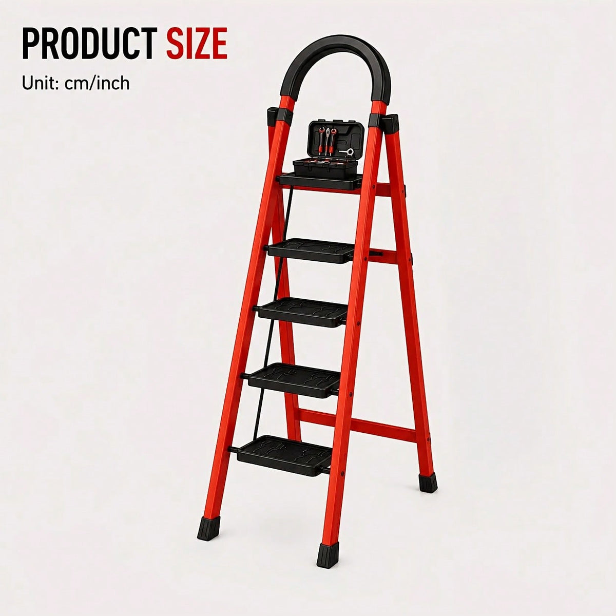 Heavy-Duty Thickened Folding Step Ladder, 3/4/5-Step Options, 500 Lbs Load Capacity, Space-Saving For Narrow Storage, Wide Anti-Slip Steps, Suitable For Household, Garage, Outdoor And Industrial Applications