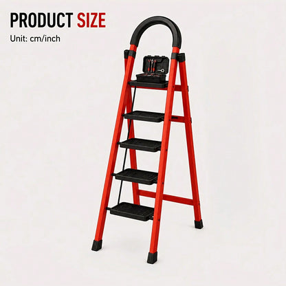 Heavy-Duty Thickened Folding Step Ladder, 3/4/5-Step Options, 500 Lbs Load Capacity, Space-Saving For Narrow Storage, Wide Anti-Slip Steps, Suitable For Household, Garage, Outdoor And Industrial Applications