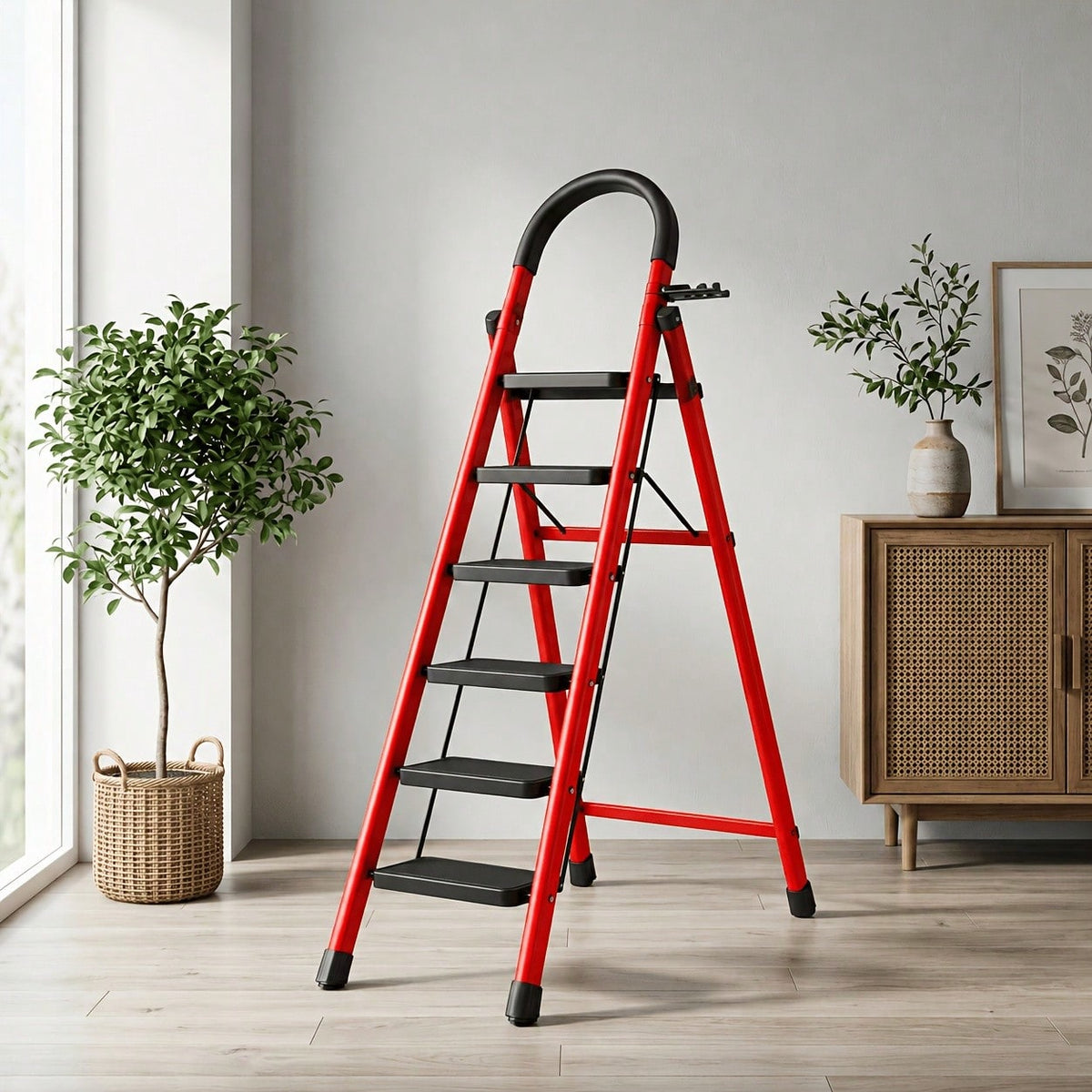 Heavy-Duty Thickened Folding Step Ladder, 3/4/5-Step Options, 500 Lbs Load Capacity, Space-Saving For Narrow Storage, Wide Anti-Slip Steps, Suitable For Household, Garage, Outdoor And Industrial Applications