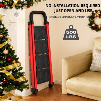 Heavy-Duty Thickened Folding Step Ladder, 3/4/5-Step Options, 500 Lbs Load Capacity, Space-Saving For Narrow Storage, Wide Anti-Slip Steps, Suitable For Household, Garage, Outdoor And Industrial Applications